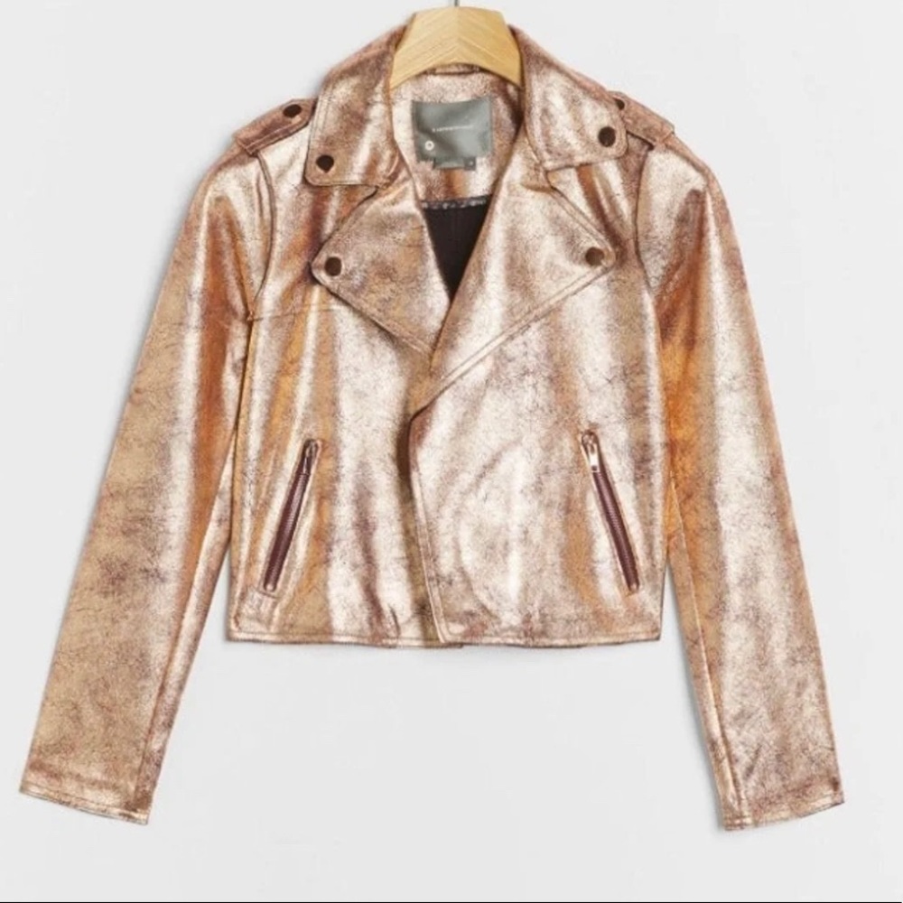 ANTHROPOLOGIE METALLIC CROPPED MOTO JACKET